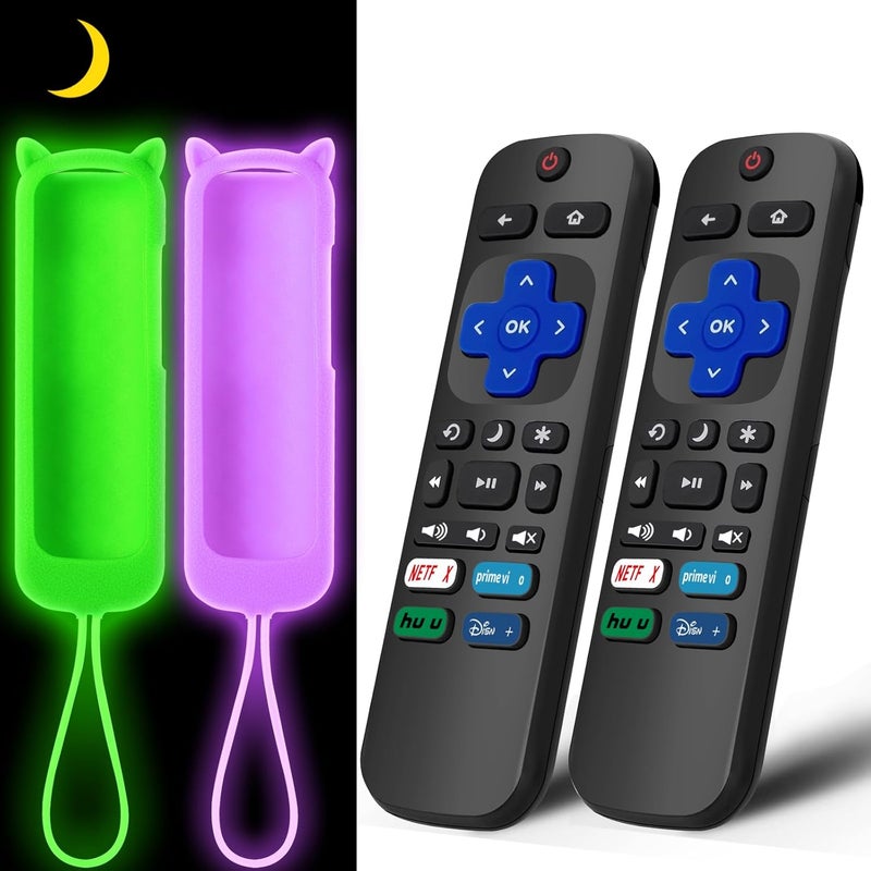 OneBom (2+2 Packs) Replacement Remote for Roku TV with Soft Protective Silicone Cover(Glow in The Dark), Universal Remote for TCL Roku/Hisense Roku/Sharp Roku/Onn Roku/Element Roku/Philips Roku Smart TV - Image 1